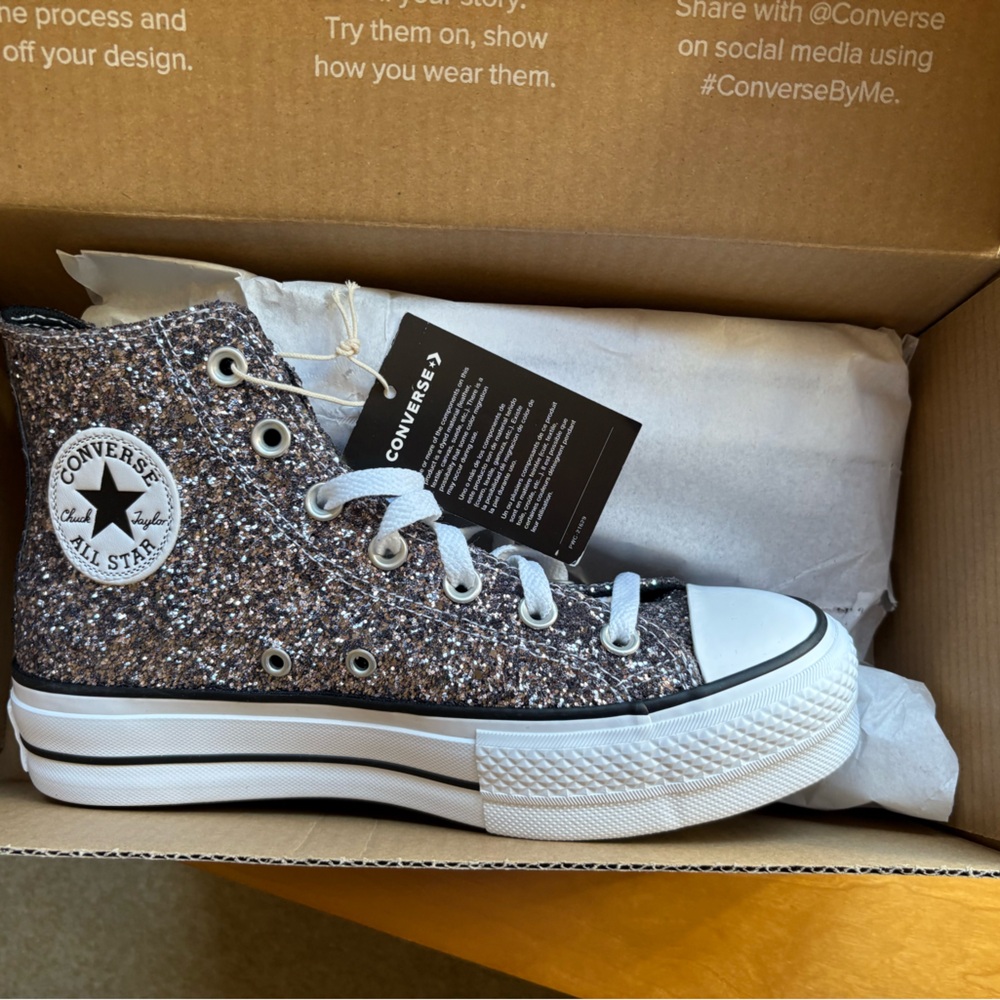 Converse custom Chuck Taylor’s, silver/blue sparkle sneakers